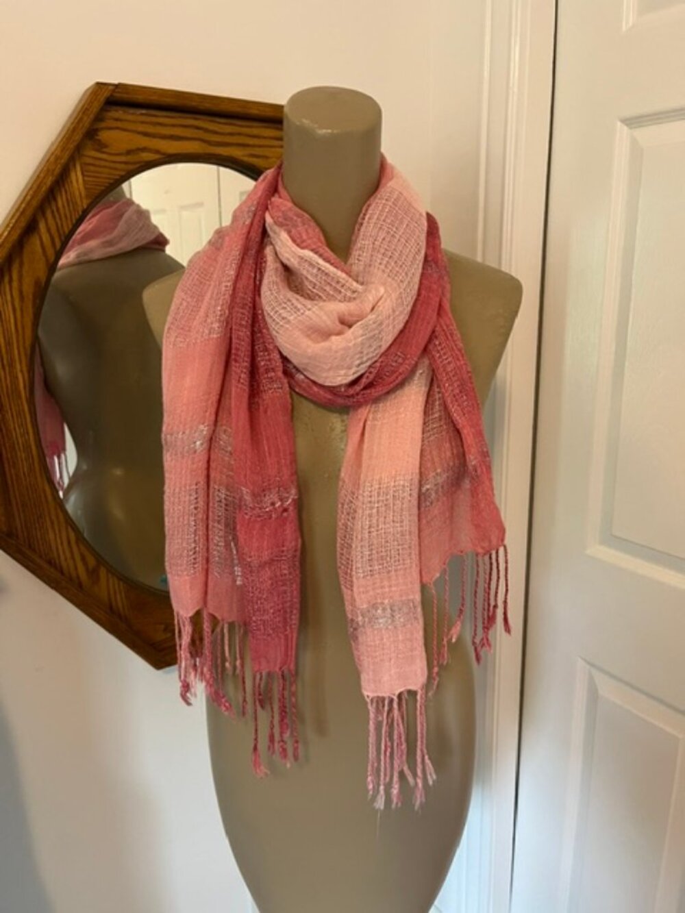 Variegated Pink & Silver Gauze Scarf Wrap
